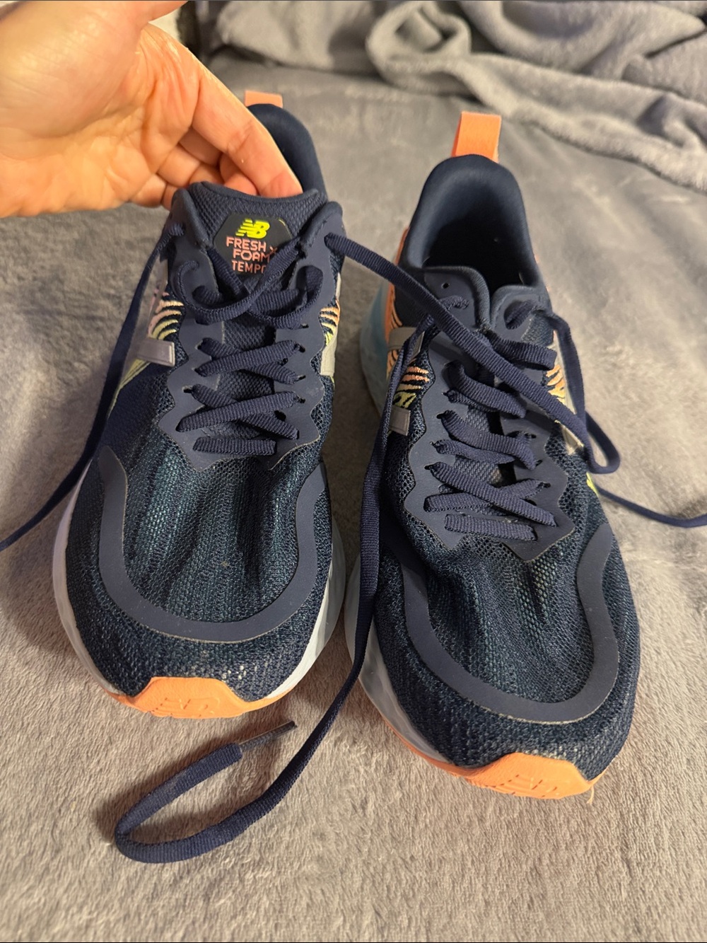 New Balance Fresh Foam Rempo Navy Blue Athletic Sneakers with Orange Accents